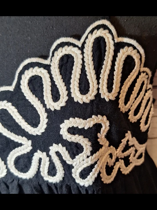 A New Day Black Maxi Dress White Embroidery Smocked Back M - Picture 3 of 8